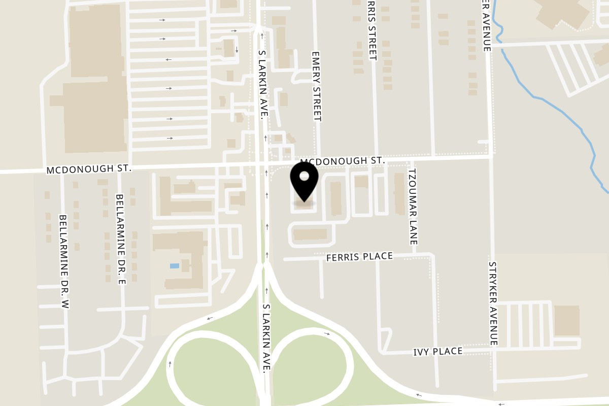 Map showing the location of Louie's Waffle and Pizza House on 1776 McDonough St in Joliet